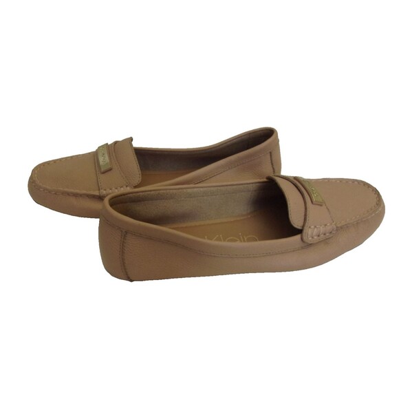 Calvin Klein Butter Soft Leather Tan Leta Loafers Size 10 Logo Plate Rubber Sole - Picture 3 of 6